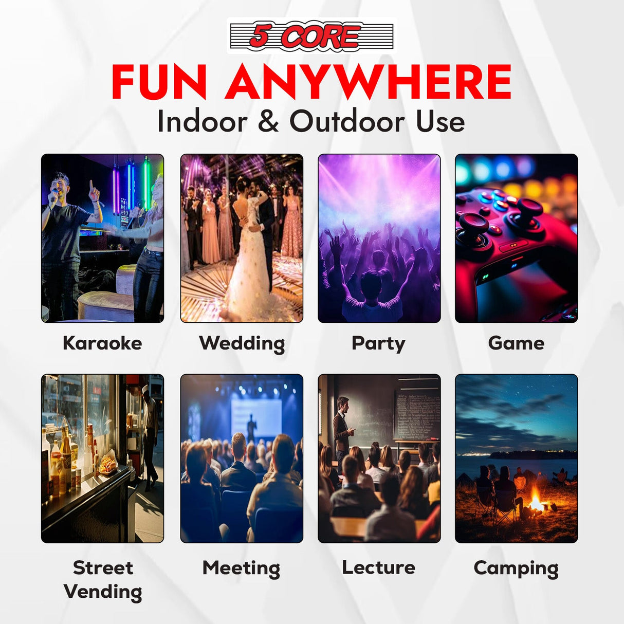 5Core 8 inch PA Portable Bluetooth Party Speaker Karaoke Boombox + 2 Wireless Mics 2 Pieces