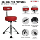 5 Core Drum Throne w Backrest 4" Padded Stool Airlift Adjustable 25.5" Drummer Chair 441Lb Capacity