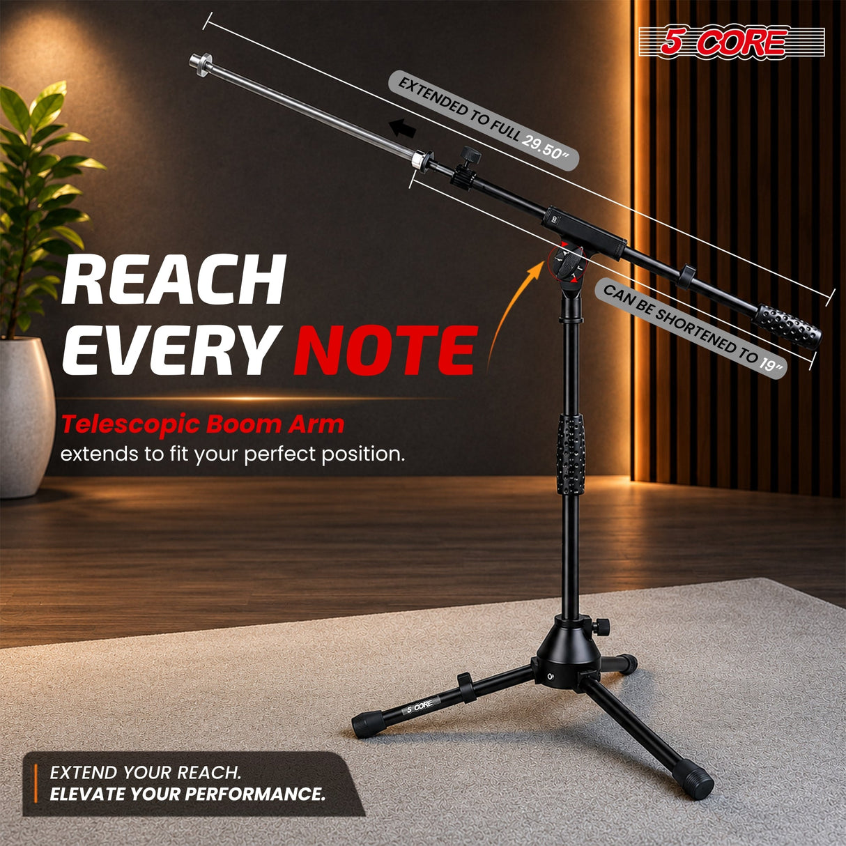 5 Core Mic Stand Floor Adjustable Short Tripod Microphone Stands w Telescoping Boom Arm