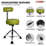 5 Core Drum Throne w Backrest 4" Padded Stool Airlift Adjustable 25.5" Drummer Chair 441Lb Capacity
