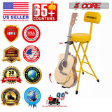 5 Core Guitar Stool w Backrest 3.15" Padded Chair Foldable Music Seat Built in Foot Rest Guitar Stand
