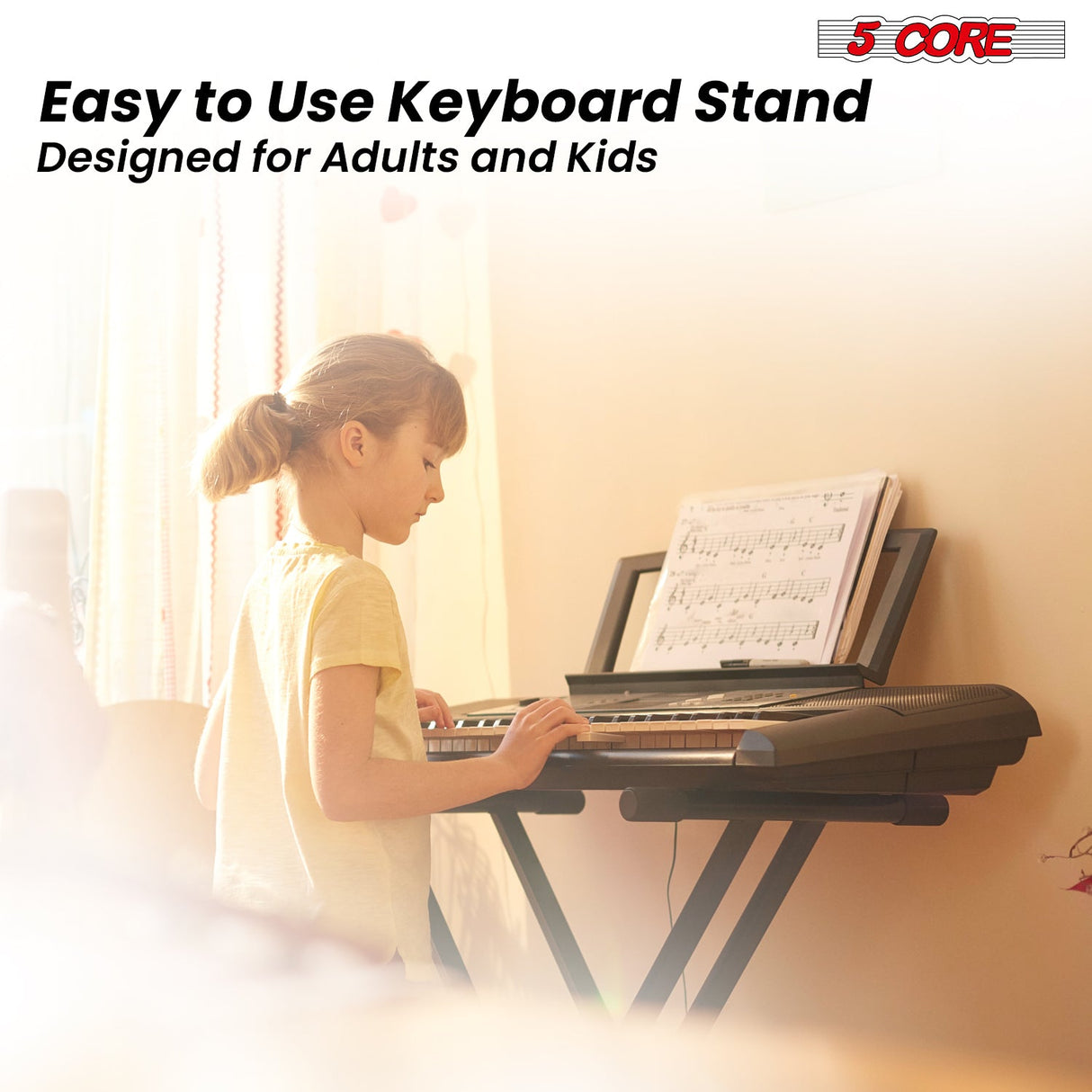 5Core Keyboard Stand Double X Style Adjustable Lift Piano Riser For 49 To 88 Keys BLACK