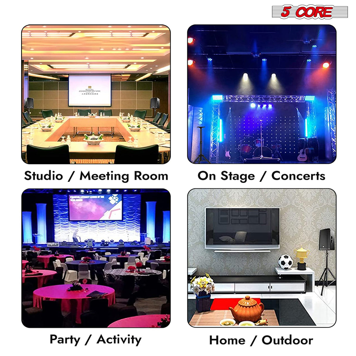 5 Core Speaker Stand Adjustable 31 to 54" PA DJ Tripod Stands Heavy Duty w 35mm Insert 132 Lbs