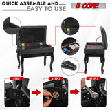 5 Core Piano Bench 3" Padded Cushioned Stool Wooden Heavy Duty Adjustable Musician Chair w Storage