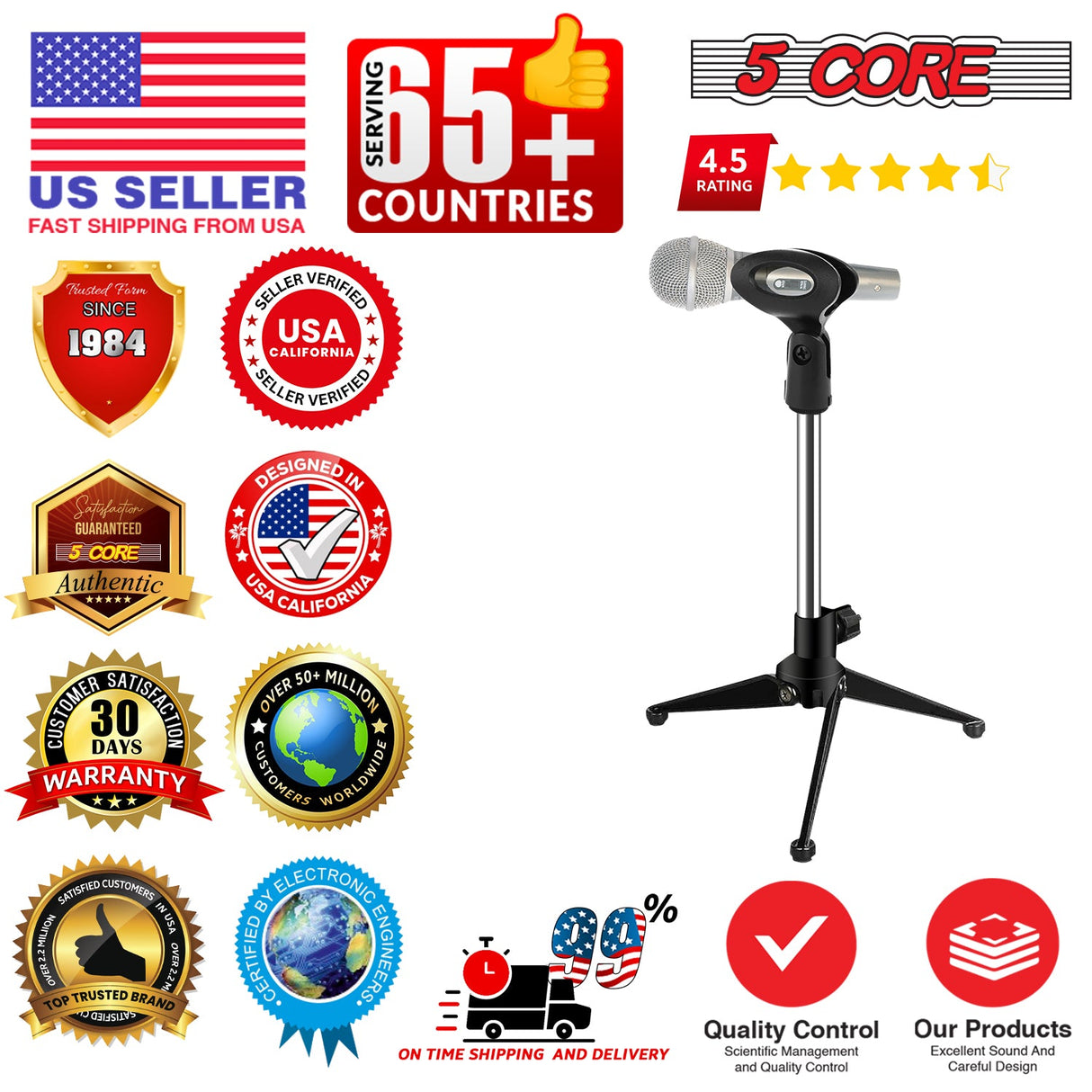 5Core Desktop Mic Stand Tripod Universal Desk Microphone Holder Table Top Stands