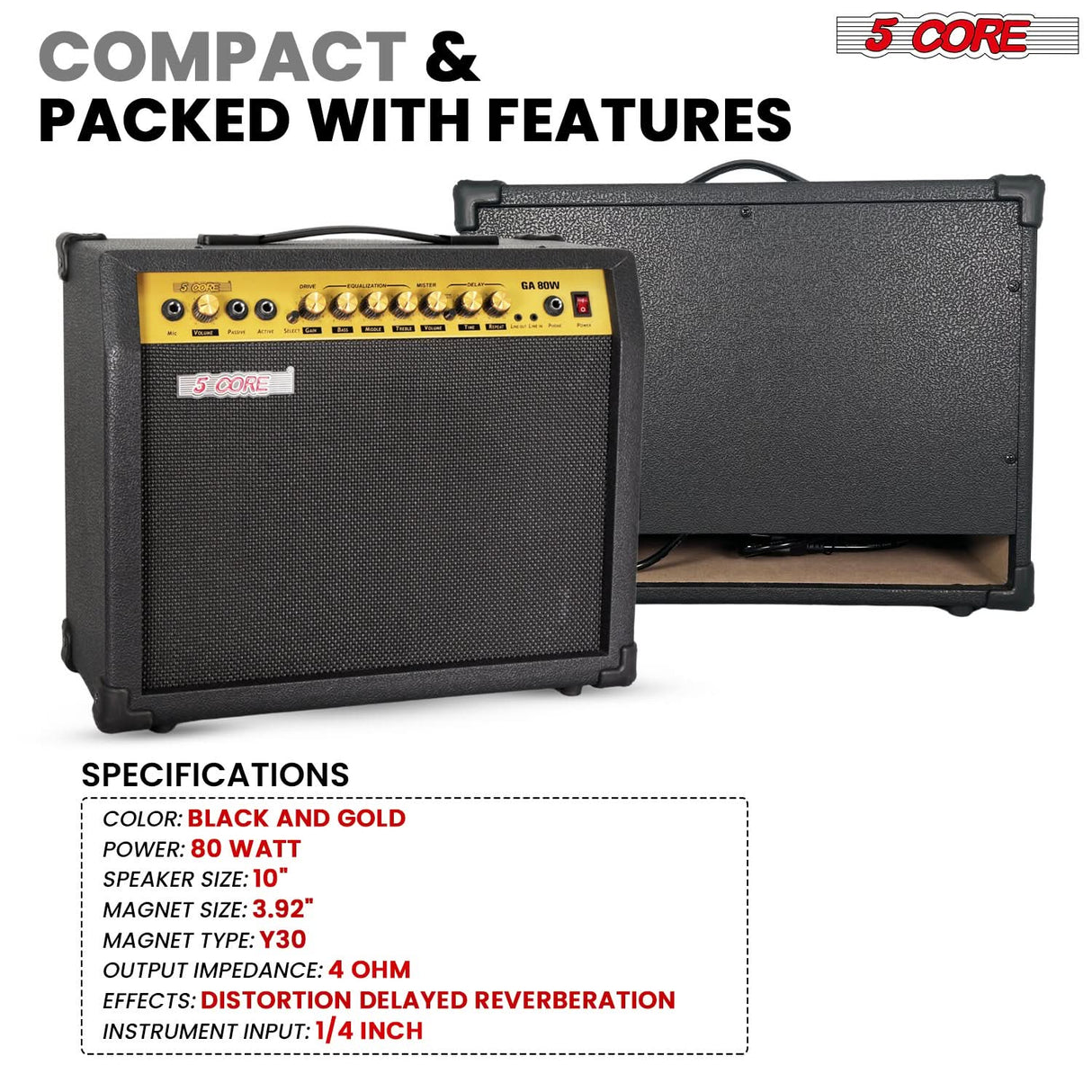 5 Core Guitar Amplifier 80 Watt  Electric Amp w Built in 10" Speaker Portable Mini Practice Amps