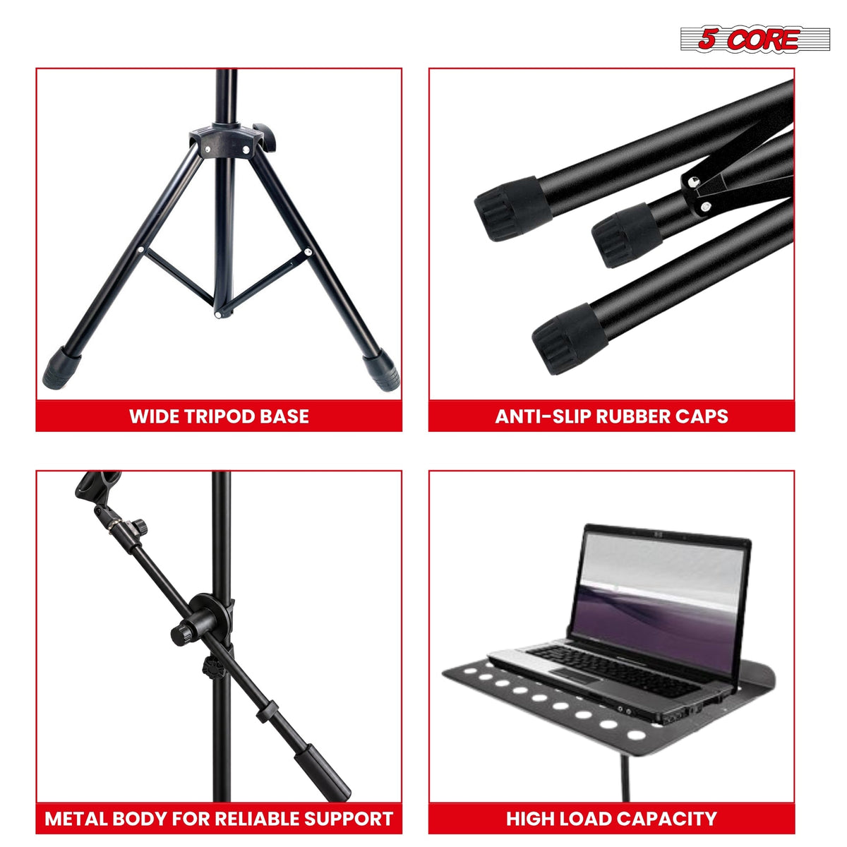 5Core Music Stand Height Adjustable Desktop Book Stands w Mic Mobile Holder