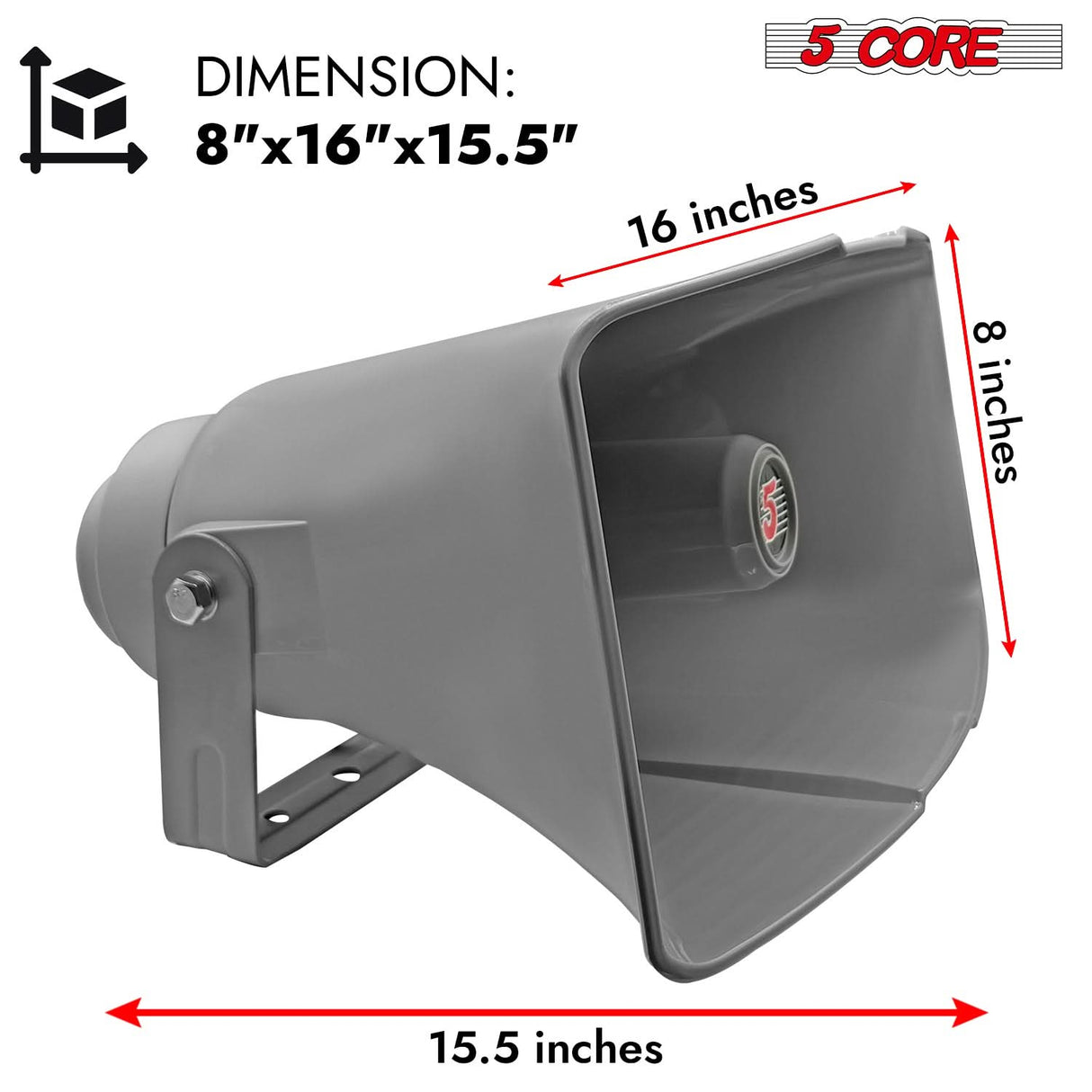 5 Core 16 Inch PA Horn 400W Loud Speaker Bull Horn Loud Audio 10Ohm All Weather Indoor Outdoor Use