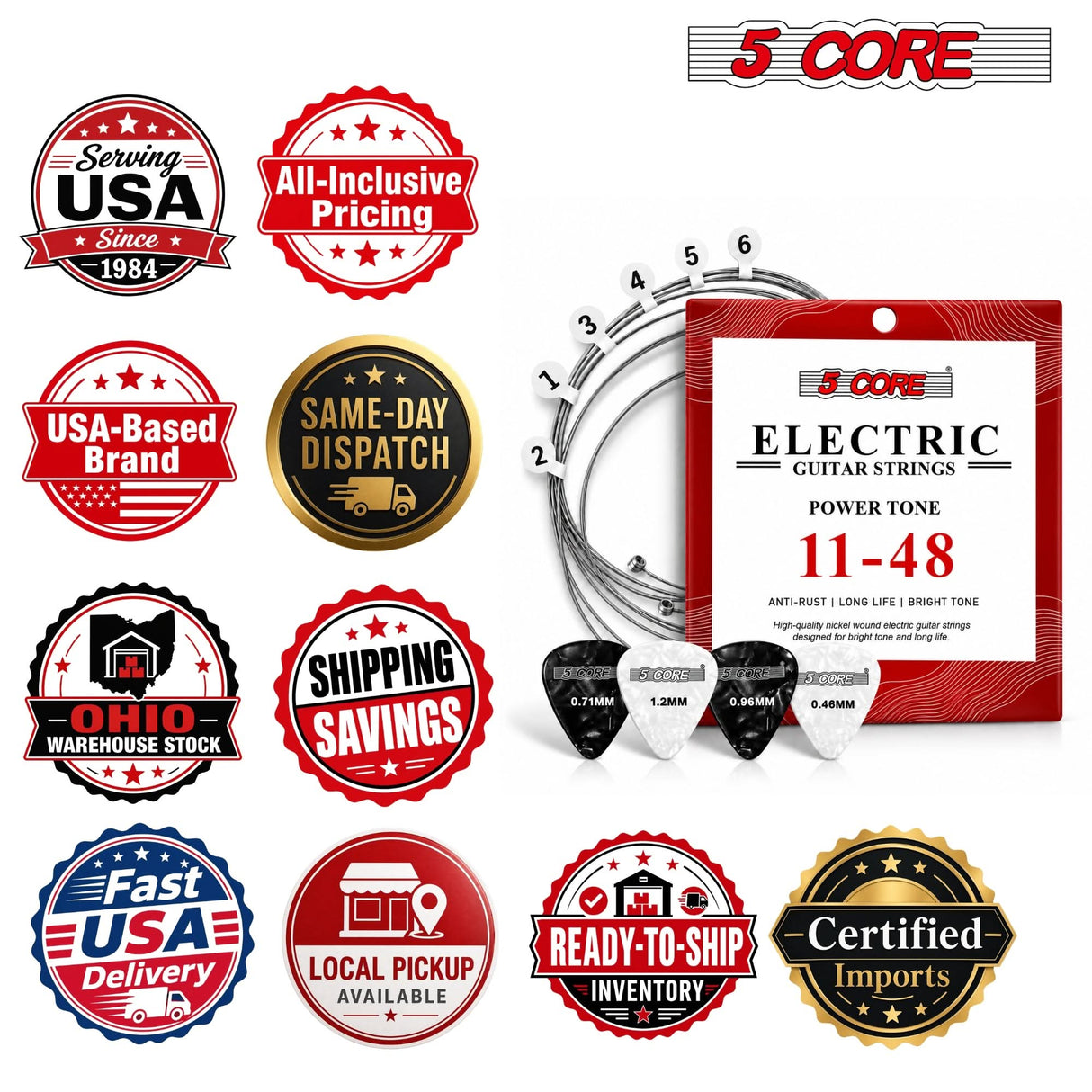 5 Core Guitar Strings Nickel Plated Acoustic Electric Guitar String Set w Picks