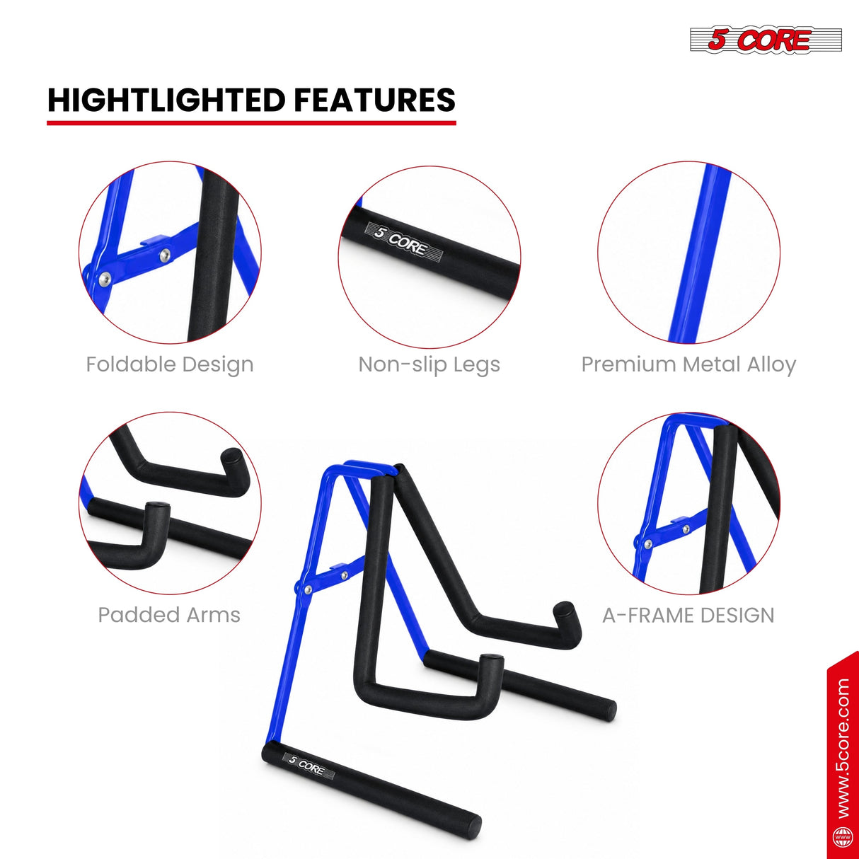 5 Core Ukulele Stand A Frame Metal Body w Soft Padded Arms Support Banjo Ukuleles Mini Guitar Violin Blue