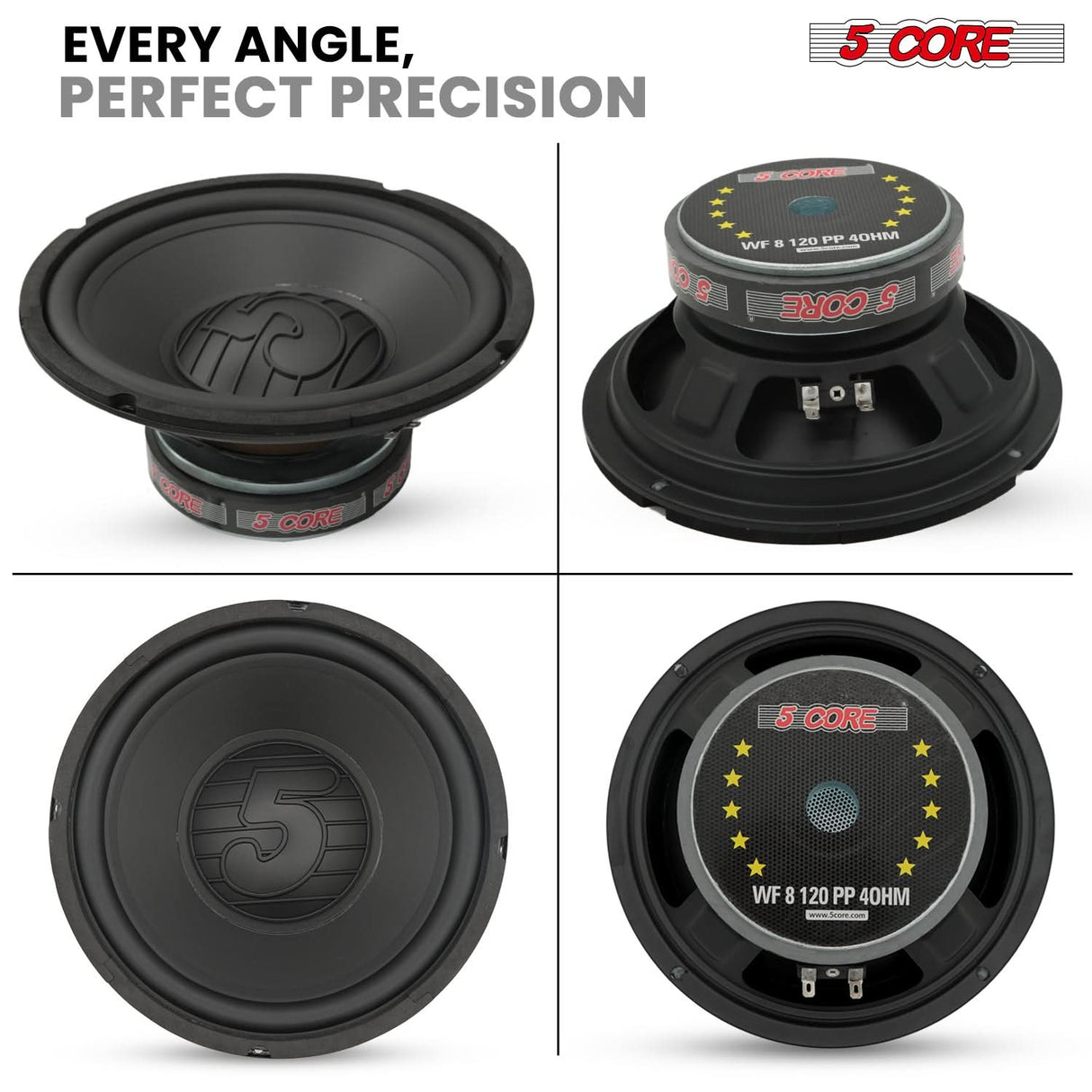 5 Core 8 Inch Subwoofer Pair 200W Car Audio Woofer 4 Ohm Replacement Deep Bass Loud Speaker