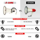 5Core Megaphone Bullhorn Speaker 100W Professional Bull Horn Battery Power Megafono 2000Yard Range