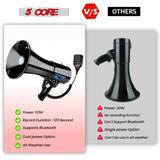5 Core Megaphone 50W Bluetooth Rechargeable Bullhorn 1100 Yards Loud Siren w LED/USB/SD/AUX