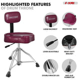 5 Core Drum Throne w Backrest 4" Padded Stool Adjustable 24.5" Drummer Chair w 441Lb Capacity