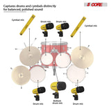 5 Core Drum Microphone Kit 7Pc All Metal Drummer Mics Tom/Snare & Cymbals Wired Instrument Drums Set