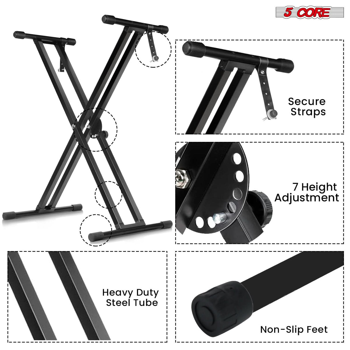 5 Core Keyboard Stand Piano Bench Combo Adjustable Key Board Stands 3" Padded Musician Chair Set