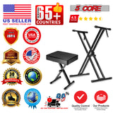 5 Core Keyboard Stand Piano Bench Combo Adjustable Key Board Stands 3" Padded Musician Chair Set