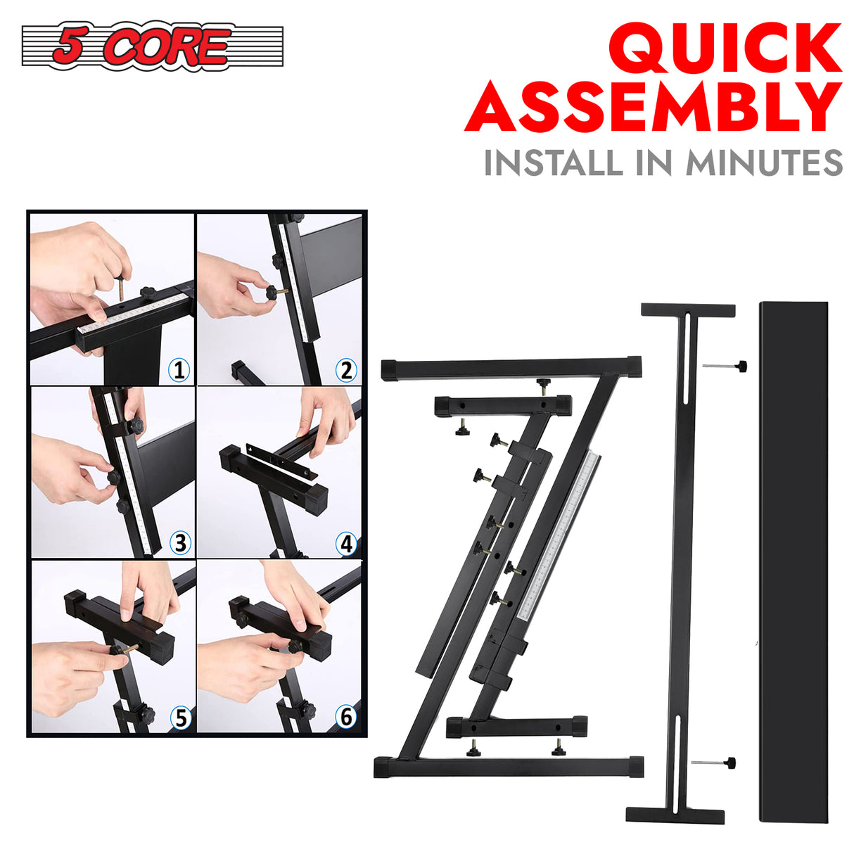 5 Core Keyboard Stand Adjustable 21 - 33" Z Style Metal Electric Piano Riser 330Lb Capacity Foldable