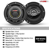 5Core Coaxial Car Door Speakers 6” Pair 500W 4Ohm 2 Way Component Subwoofer Audio w Super Tweeter