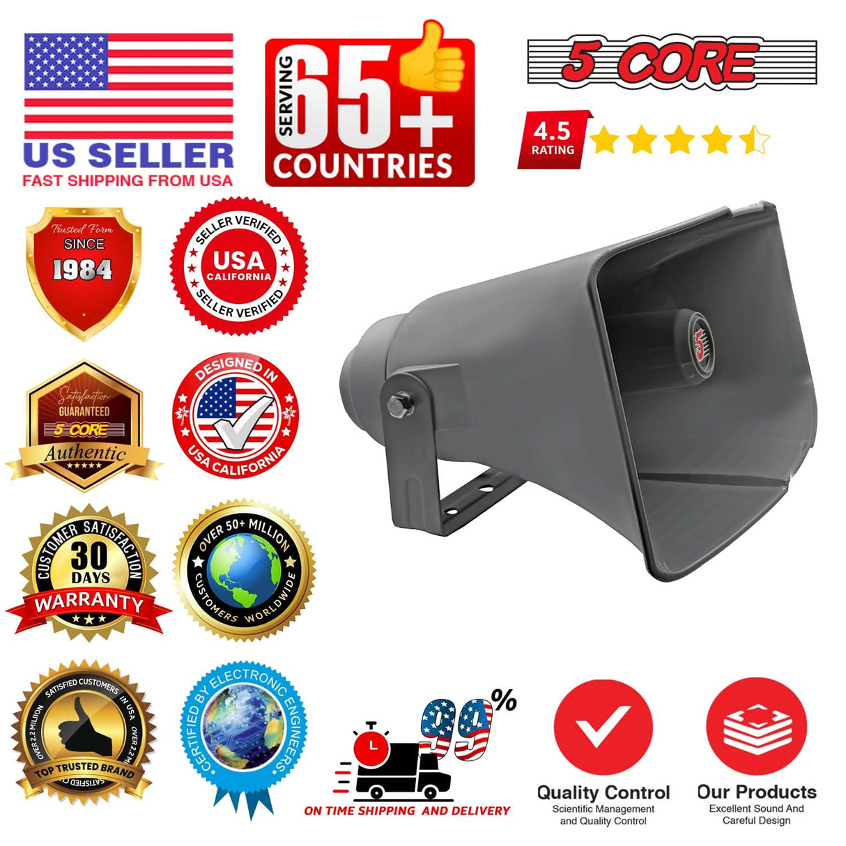 5 Core 16 Inch PA Horn 400W Loud Speaker Bull Horn Loud Audio 10Ohm All Weather Indoor Outdoor Use