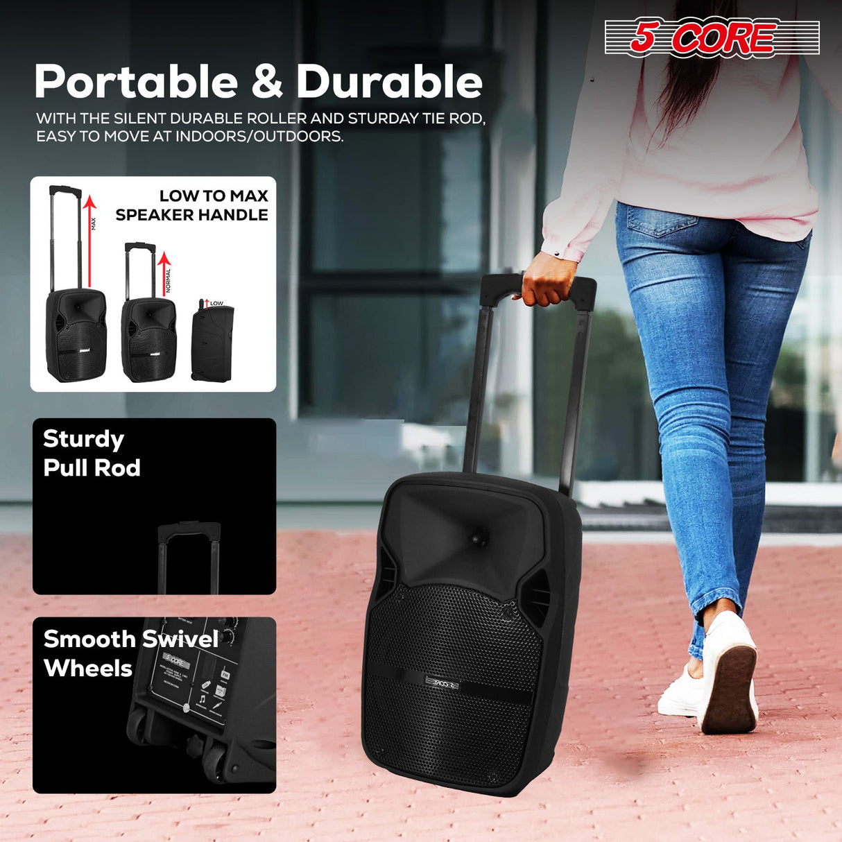 5Core 8 inch PA Portable Bluetooth Party Speaker Karaoke Boombox + 2 Wireless Mics 2 Pieces