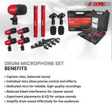 5 Core Drum Microphone Kit 7 Piece All Metal Drummer Instrument Mics Tom/Snare & Cymbals Set