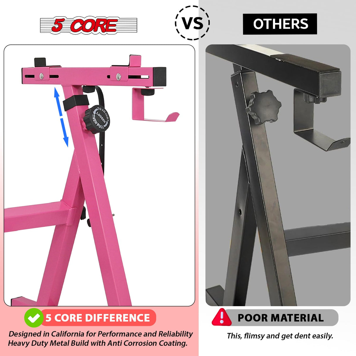 5Core Keyboard Stand Z Style Sturdy Adjustable Electric Piano Riser Holder With Wheels PINK