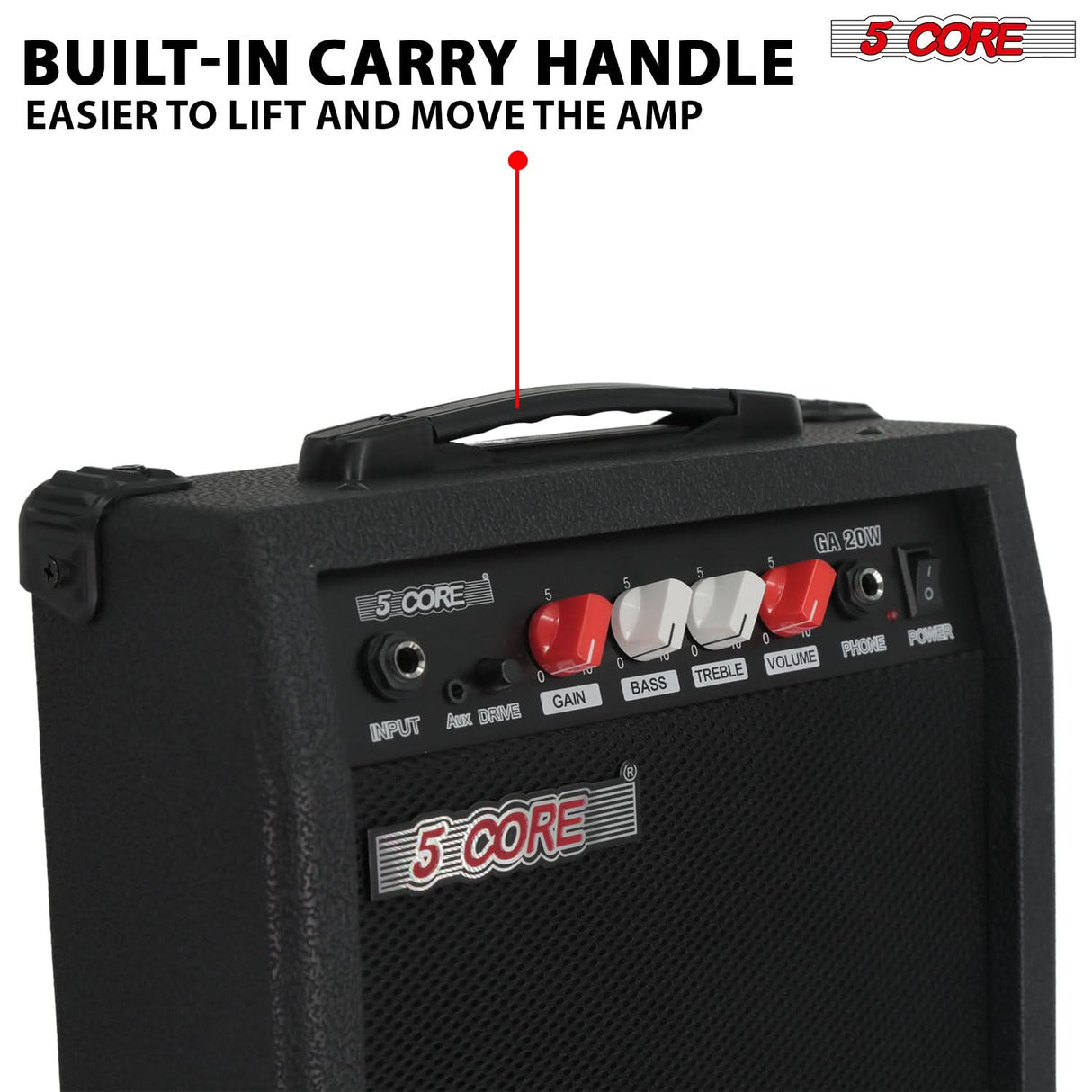5 Core Guitar Amplifier 20W Electric Portable Mini Amp w Built in 6.5" Speaker Aux Headphone Jack