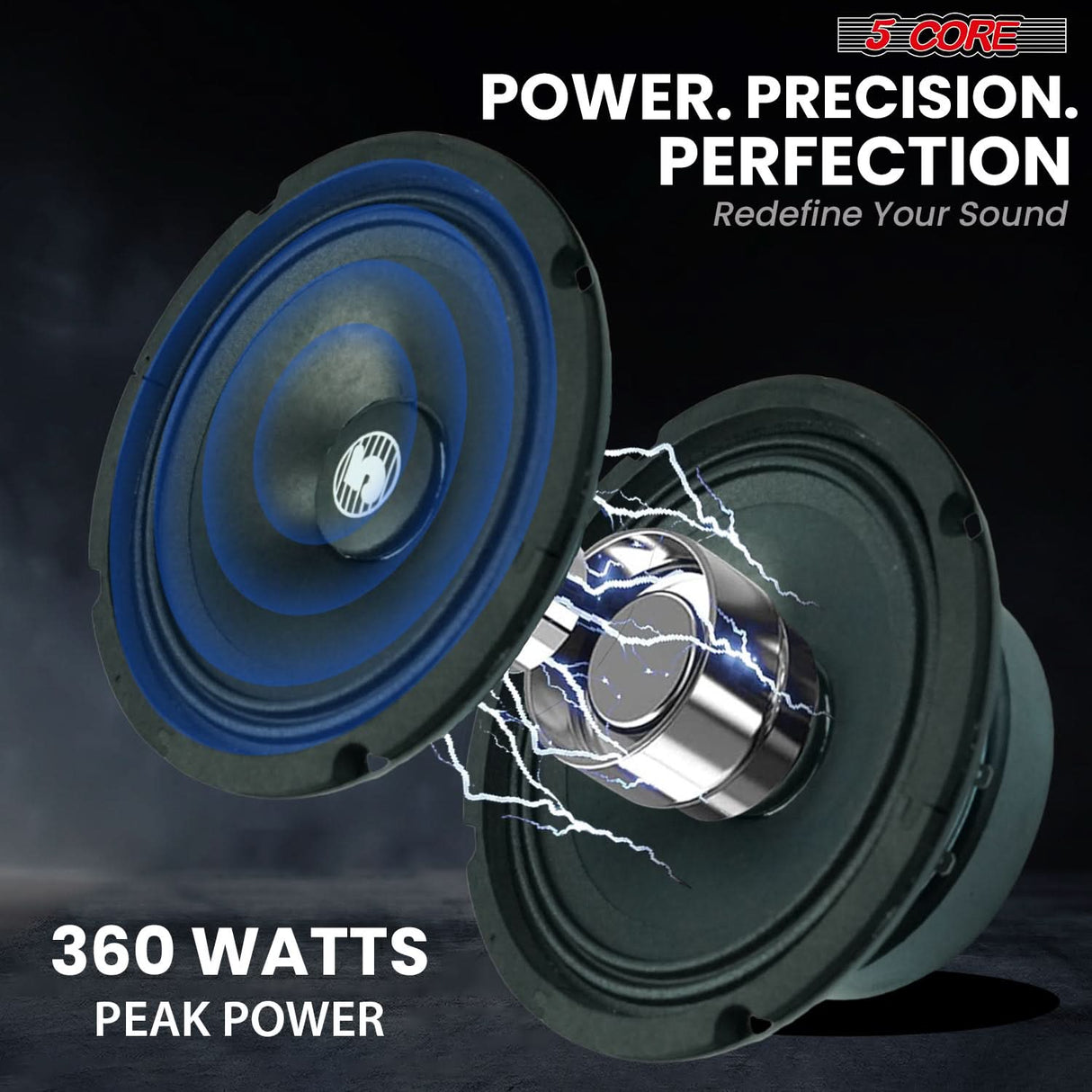 5 Core 6.5" Mid-Range Replacement 2Pc Pro Audio Car Speaker 360W 4 Ohms 60W Aluminum Super Tweeters