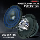 5 Core 6.5" Mid-Range Replacement 2Pc Pro Audio Car Speaker 360W 4 Ohms 60W Aluminum Super Tweeters