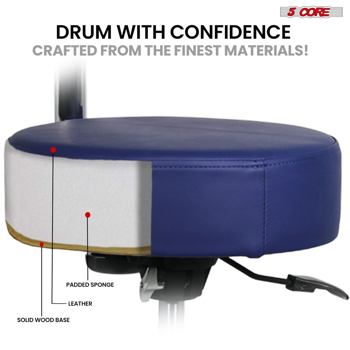 5 Core Drum Throne w Backrest 4" Padded Stool Airlift Adjustable Drummer Chair