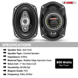 5Core 6x9 Car Speaker 800W  Pair 4Ohm 4 Way Coaxial Speaker Audio w Super Tweeter Universal Fit