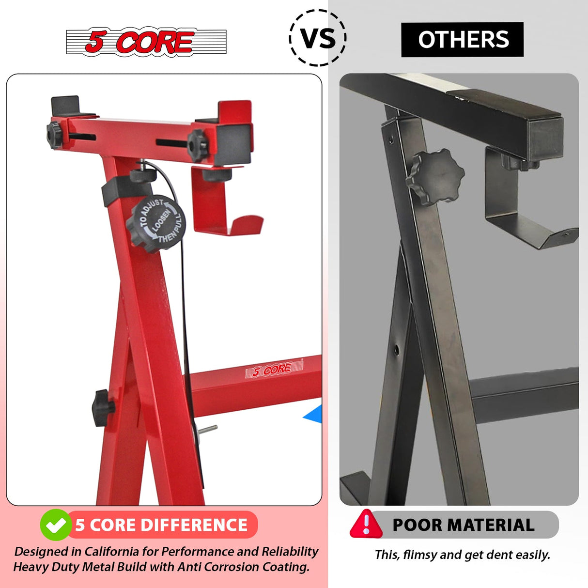 5Core Keyboard Stand Z Style Sturdy Adjustable Electric Piano Riser Holder With Wheels RED