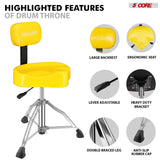 5Core Drum Throne 4" Cushion Padded Stool w Backrest Airlift Height Adjustable Chair w 441Lb Capcity