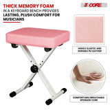 5Core Keyboard Stand Double X Style Adjustable Piano Riser + Keyboard Piano Bench PINK