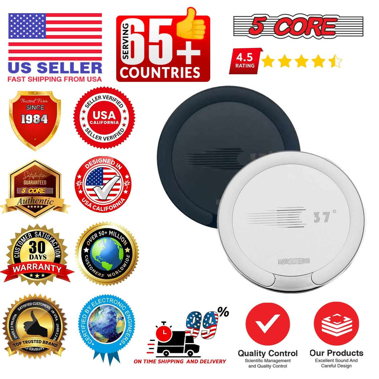 5Core Wireless Phone Charging Pad 15W Qi-Certified Fast Charger Mat Cargador