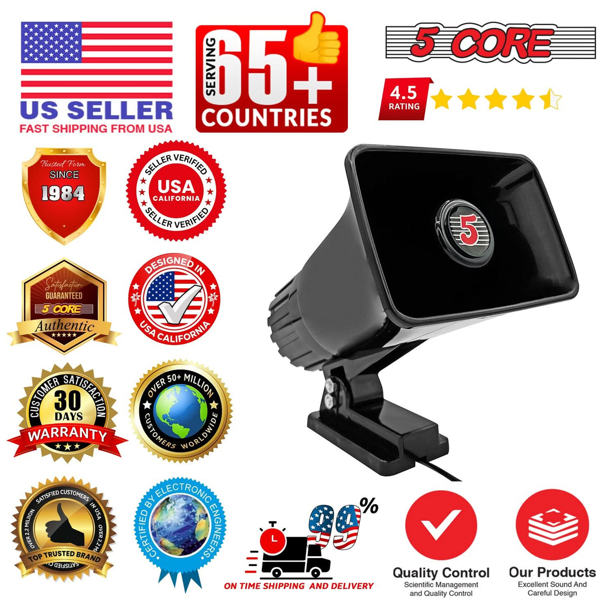 5 Core 8 Inch PA Horn 250W Loud Speaker Bull Horn Loud Audio 8Ohm All Weather Indoor Outdoor Use