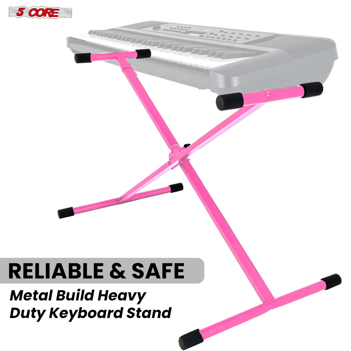 5Core Keyboard Stand Single X Style Adjustable Lift Piano Riser For 49 To 88 Keys PINK