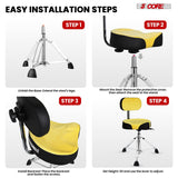 5 Core Drum Throne 4" Padded Seat w Backrest Airlift Adjustable Chair Ergonomic Drummer Stool