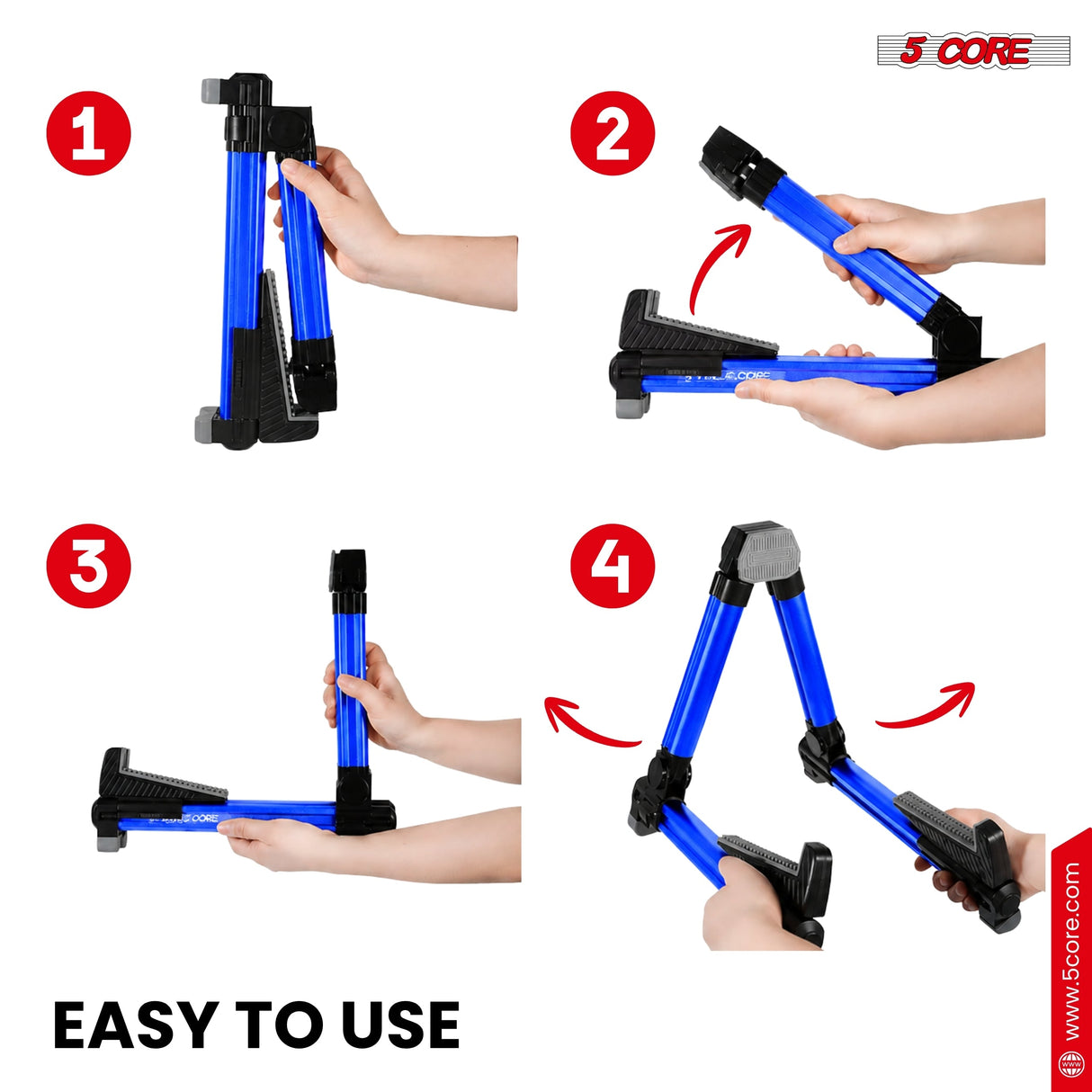 5 Core Guitar Stand Adjustable A Frame Shape w Rubber Pad Arms Supports Acoustic Electric Bass Blue