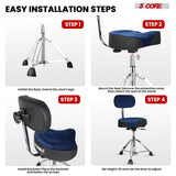 5 Core Drum Throne w Backrest 4" Padded Stool Airlift 25" Adjustable Drummer Stool 441Lb Capacity