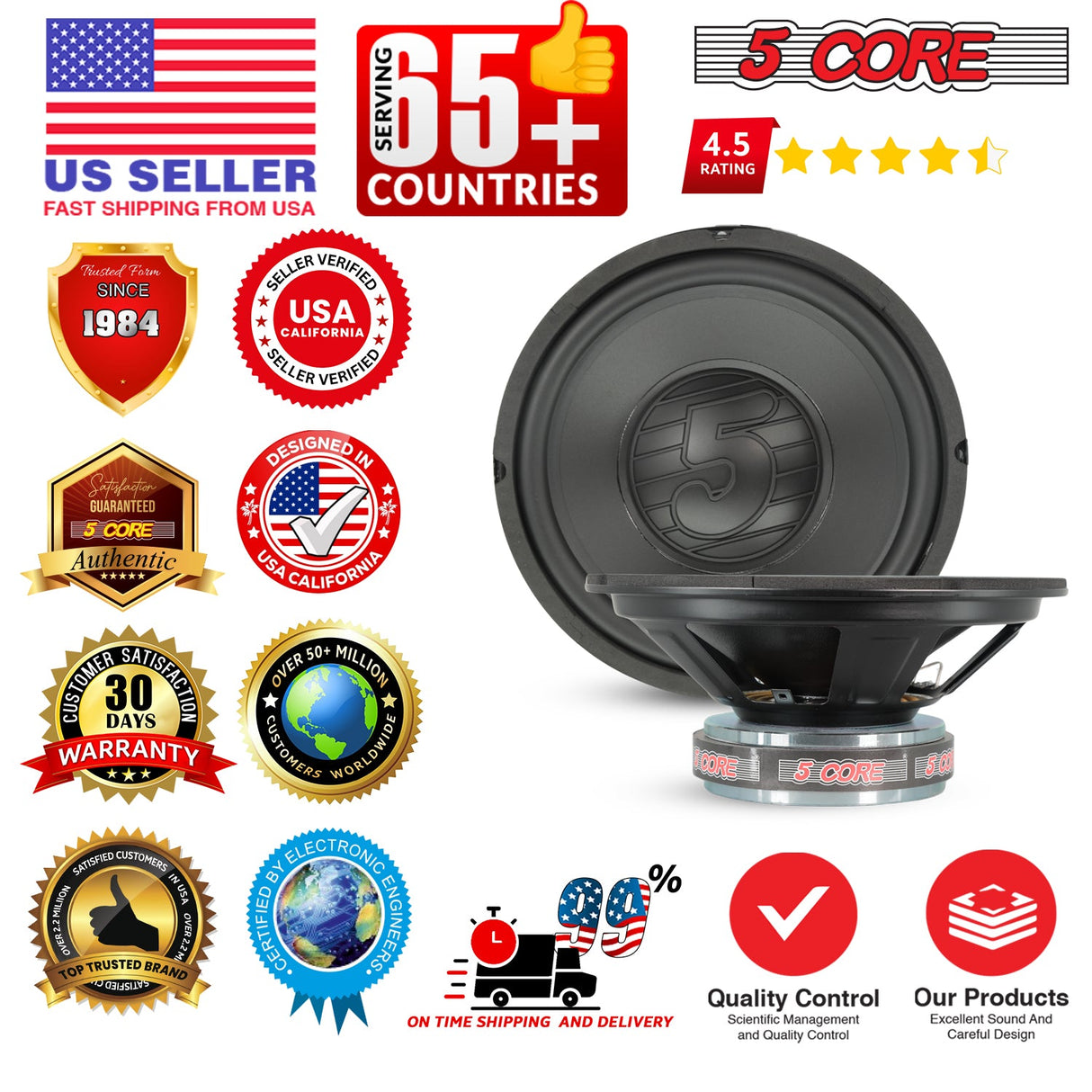 5 Core Car Subwoofer 10" 3000W Pro Audio Deep Bass Component Sub Woofer 4Ohm Replacement Speaker