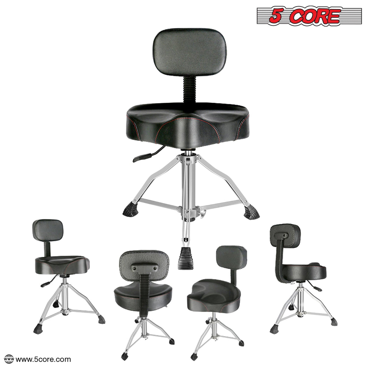 5Core Drum Throne 4" Cushion Padded Stool w Backrest Airlift Height Adjustable Chair w 441Lb Capcity