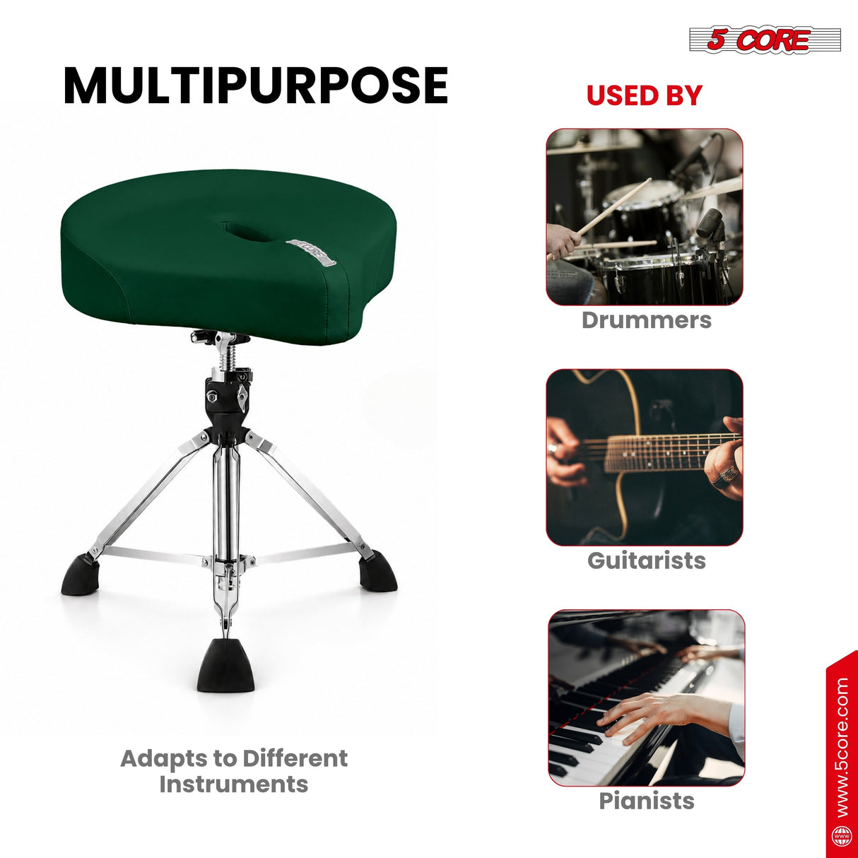 5 Core Drum Throne w 4.5" Padded Stool Adjustable Drummer Chair