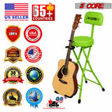 5Core Guitar Stool 3.15" Padded Chair w Backrest Foldable Music Seat Built in Foot Rest Guitar Stand