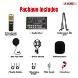 5 Core Podcast Equipment Bundle w Condenser Mic Voice Changer Audio Mixer