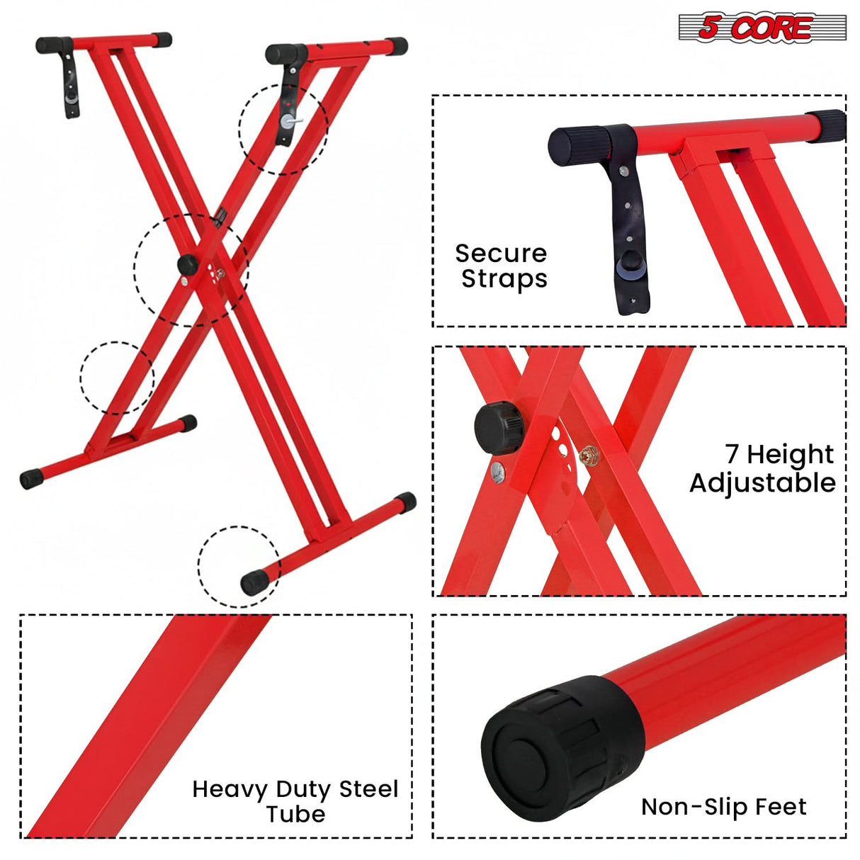 5 Core Keyboard Stand Dual X Shape Adjustable Foldable Portable Key Board DJ Controller Stands