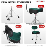 5 Core Drum Throne 4" Padded Seat w Backrest Airlift Adjustable Chair Ergonomic Drummer Stool