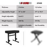 5 Core Keyboard Bench 3" Padded Cushioned Piano Stool Height Adjustable Guitar Seat Folding Portable