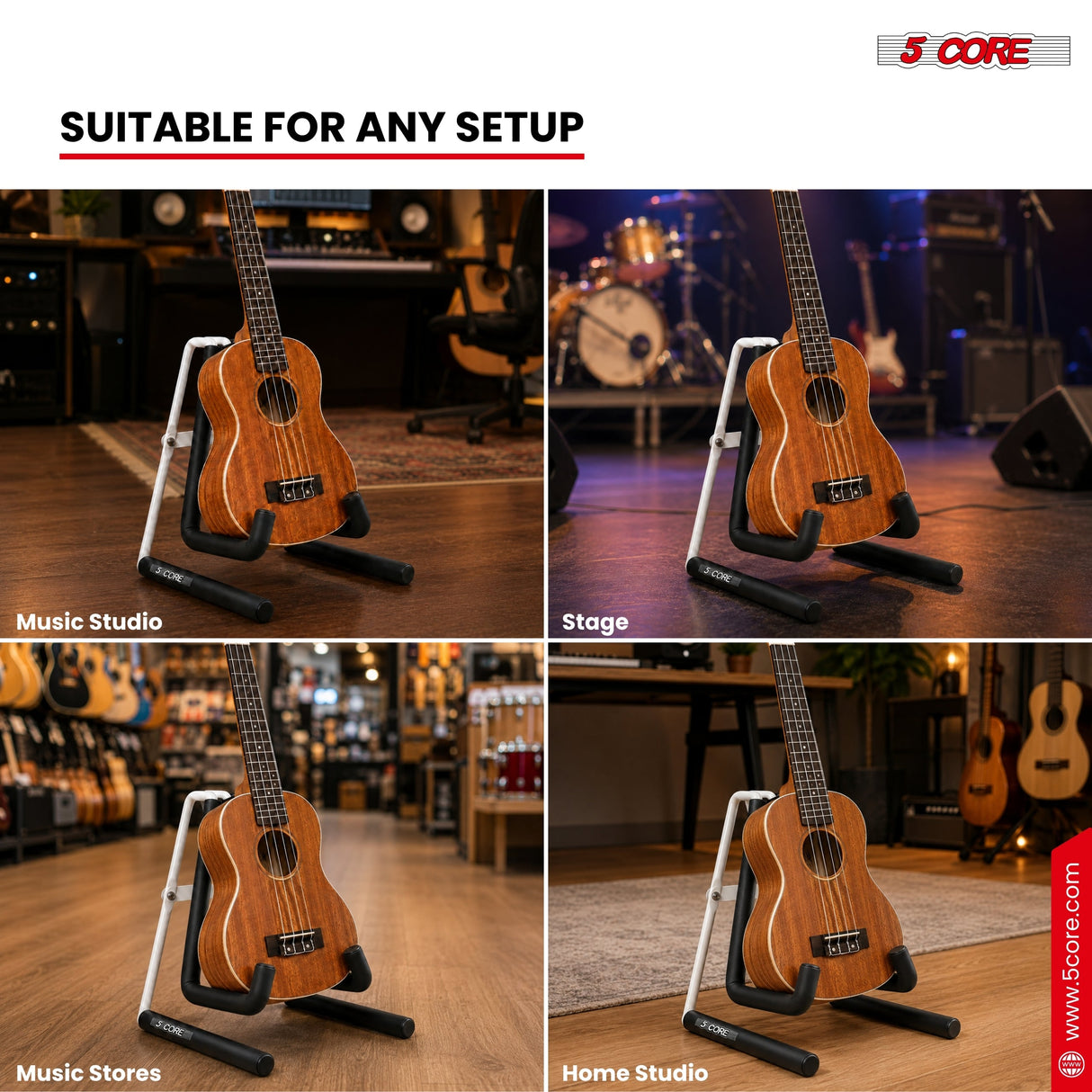 5 Core Ukulele Stand A Frame Metal Body w Soft Padded Arms Support Banjo Ukuleles Mini Guitar Violin White